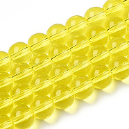 Transparent Glass Beads Strands, Round, Yellow, 8~8.5mm, Hole: 1.5mm, about 51~53pcs/strand, 14.96 inch~15.55 inch(38~39.7cm)(X-GLAA-T032-T8mm-12)