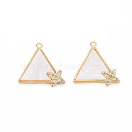 Shell Pendants, with Cubic Zirconia, Nickel Free, Triangle, Real 18K Gold Plated, 15x15x2mm, Hole: 1mm(KK-S364-241)