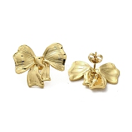 Ion Plating(IP) 304 Stainless Steel Stud Earrings, Bowknot, Real 18K Gold Plated, 20x24mm(EJEW-C082-05G)