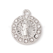 Alloy Micro Pave Cubic Zirconia Pendants, Flat Round with Virgin Mary, Platinum, 15x12.5x2.5mm, Hole: 1.4mm(PALLOY-F282-15P)