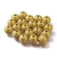 Painted Natural Wood Beehive Beads, Macrame Beads Large Hole, Round, Goldenrod, 16x15mm, Hole: 4mm(WOOD-S049-04C-11)