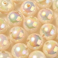 UV Plating Rainbow Iridescent Acrylic Beads, Round, Champagne Yellow, 16x15mm, Hole: 3mm(OACR-F004-08E)