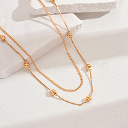 Fashionable Brass Double Layer Necklaces for Women, Real 18K Gold Plated, Perfect for Work, 18.11 inch(46cm)(YE5870-1)