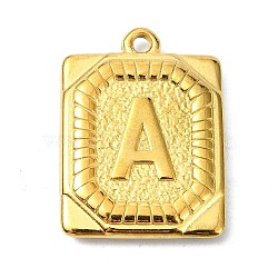 Ion Plating(IP) 304 Stainless Steel Pendants, Rectangle with Letter Charm, Real 18K Gold Plated, Letter A, 24.5x18x3mm, Hole: 1.8mm(STAS-U033-01G-A)