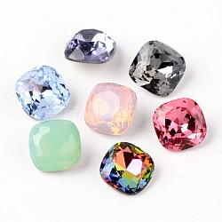 Faceted Square Glass Pointed Back Rhinestone Cabochons, Grade A, Back Plated, Mixed Color, 8x8x4mm(X-RGLA-E007-8mm-M)
