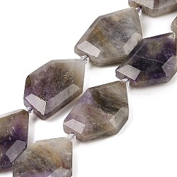 Natural Amethyst Beads Strands, Faceted Nuggets, 38.5~40x24~26x9mm, Hole: 2mm, about 9pcs/strand, 15.75''(40cm)(G-P548-A02-01)