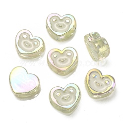 UV Plating Rainbow Iridescent Acrylic Enamel Beads, Heart with Bear Pattern, Yellow Green, 17.5x20x9mm, Hole: 3.5mm(OACR-G012-10B)