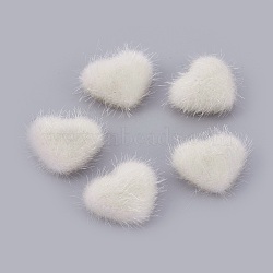 Faux Mink Fur Covered Cabochons, with Alloy Bottom, Heart, Silver Color Plated, Beige, 14x17x6.5mm(WOVE-F021-05S-08)