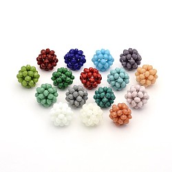 Imitation Jade Glass Round Woven Beads, Cluster Beads, Mixed Color, 22mm, Beads: 6mm(GLAA-A034-6mm-B)