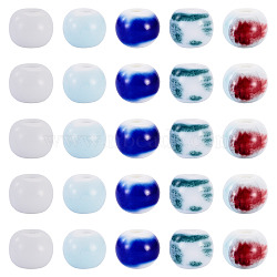 50Pcs 5 Colors Handmade Porcelain Beads, Round, Bright Glazed Porcelain, Mixed Color, 6~7x5~6mm, Hole: 2mm, 10pcs/color (PORC-TADJ0001-06A)