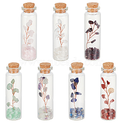7Pcs 7 Style Gemstone Chips Bonsai Tree in Column Glass Wish Bottles, Miniature Artificial Plants, for Home Display Decorations, 22x74mm, 1pc/style(AJEW-OC0004-43)