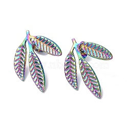 Ion Plating(IP) 304 Stainless Steel Leaf Stud Earrings for Women, Rainbow Color, 23x18mm, Pin: 0.7mm(EJEW-F300-11MC)