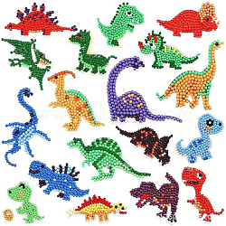 Dinosaur Theme DIY Diamond Painting Stickers Kits, including Stickers, Resin Rhinestone, Diamond Sticky Pen, Tray Plate and Glue Clay, Mixed Color, Packing: 180x150mm(ANIM-PW0001-192D)
