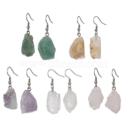 Mixed Raw Natural Gemstone Nugget Dangle Earrings, 304 Stainless Steel Jewelry for Women, 40~43x13~19mm(EJEW-JE05493)