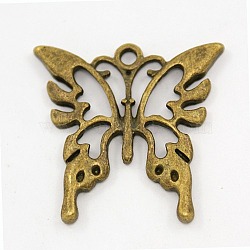 Tibetan Style Alloy Pendants, Lead Free, Nickel Free and Cadmium Free, Butterfly, Antique Bronze, 25x26x2mm, Hole: 2mm(X-TIBEP-A8788-AB-FF)