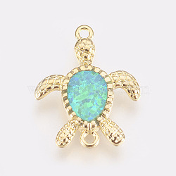 Synthetic Opal Links connectors, with Brass Findings, Turtle, Golden, Turquoise, 17x13x2mm, Hole: 1mm(X-KK-L163-02G-B)