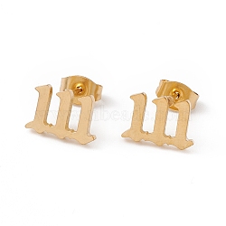 Angel Number Earrings, 304 Stainless Steel Stud Earrings for Women, Num.1, 7.5x11mm, Pin: 0.7mm(EJEW-F286-01D-G)