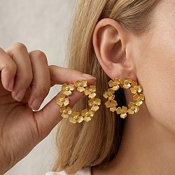304 Stainless Steel Stud Earrings for Women, Flower, Golden, 34x34.5mm(SA-CBABC0E-04G)