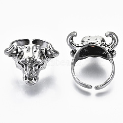 Men's Zinc Alloy Cuff Finger Rings, Open Rings, Cadmium Free & Lead Free, OX-Head, Antique Silver, Size 9, Inner Diameter: 19mm(RJEW-N029-006)