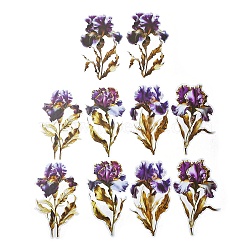10Pcs 5 Styles Flower PET Waterproof Stickers, Floral Self-Adhesive Decals for DIY Scrapbooking, Photo Album Decoration, Purple, 130x75~80x0.2mm, 2pcs/style(STIC-C004-01C)