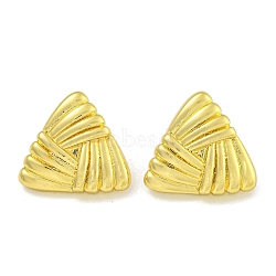 Rack Plating Triangle Brass Stud Earrings, Cadmium Free & Lead Free, Real 18K Gold Plated, 21.5x23.5mm(EJEW-I313-01G)