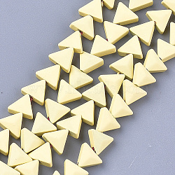 Spray Painted Non-magnetic Synthetic Hematite Beads Strands, Triangle, Champagne Yellow, 6x7x3.5mm, Hole: 0.8mm, about 66~70pcs/strand, 15.1 inch~16.3 inch(G-T116-15-02)