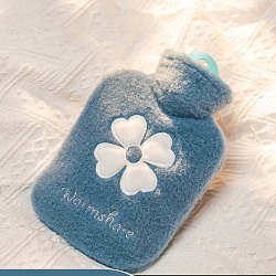 PVC Hot Water Bottles with with Soft Fluffy Cover, Hot Water Bag, Clover Pattern, Steel Blue, 215x140mm, Capacity: 500ml(16.91 fl. oz)(COHT-PW0001-47B)