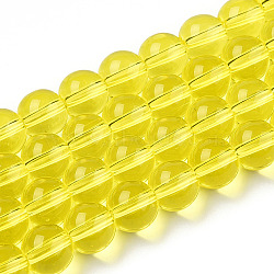 Transparent Glass Beads Strands, Round, Yellow, 8~8.5mm, Hole: 1.5mm, about 51~53pcs/strand, 14.96 inch~15.55 inch(38~39.7cm)(X-GLAA-T032-T8mm-12)