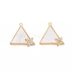 Shell Pendants, with Cubic Zirconia, Nickel Free, Triangle, Real 18K Gold Plated, 15x15x2mm, Hole: 1mm(KK-S364-241)