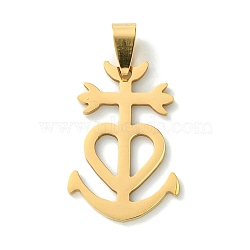 201 Stainless Steel Pendants, Camargue Cross Charm, Real 18K Gold Plated, 30x20x1.5mm, Hole: 8x4.5mm(STAS-U003-11G)
