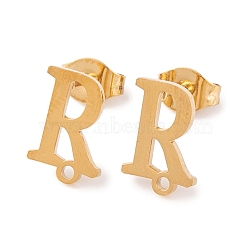 Ion Plating(IP) 304 Stainless Steel Stud Earrings, for Women, Letter R, 11x7.5mm, Hole: 1mm, Pin: 0.7mm(FIND-Q103-01R-G)