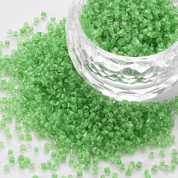 Glass Cylinder Beads, Seed Beads, Inside Colours, Round Hole, Lime Green, 1.5~2x1~2mm, Hole: 0.8mm, about 8000pcs/bag, about 1pound/bag(SEED-S047-D-006)