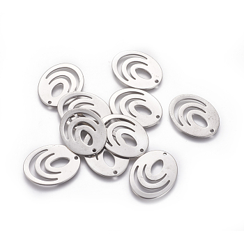 201 Stainless Steel Filigree Pendants, Oval Charms, Stainless Steel Color, 28x22x1mm, Hole: 1.6mm