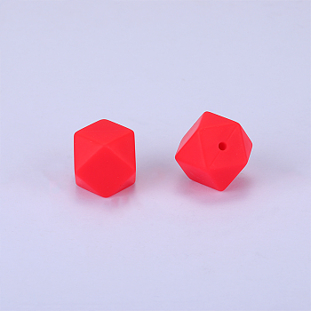 Hexagonal Silicone Beads, Chewing Beads For Teethers, DIY Nursing Necklaces Making, Red, 23x17.5x23mm, Hole: 2.5mm