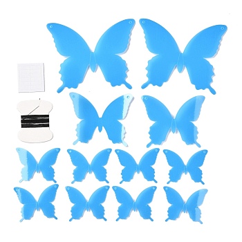 3D Plastic Luminous Wall Stickers, with Adhesive Tape, for Home Living Room Bedroom Wall Decorations, Butterfly, Deep Sky Blue, 44~90x55~110x0.2mm, 12pcs/set