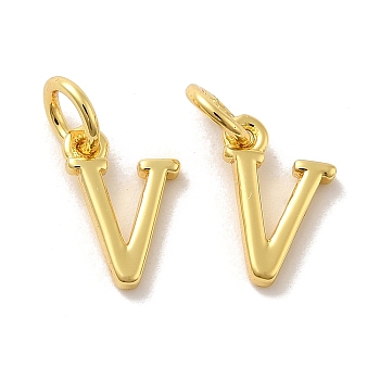 Brass Pendants, with Jump Ring, Letter V, 10.5x7x1.5mm, Ring: 5x1mm, inner diameter: 3mm