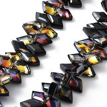 Electroplate Rhombus Glass Beads Strands, Faceted, Black, 13x8x4mm, Hole: 1.2mm, about 99~100pcs/strand, 15.35''(39cm)