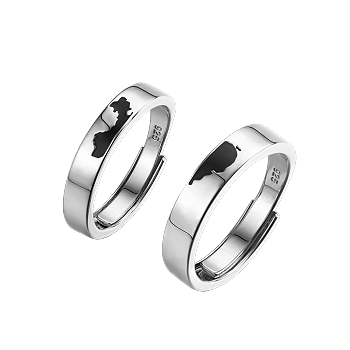 S925 Silver Long Distance Relationship Couple Rings with Adjustable Size