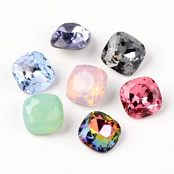 Faceted Square Glass Pointed Back Rhinestone Cabochons, Grade A, Back Plated, Mixed Color, 8x8x4mm