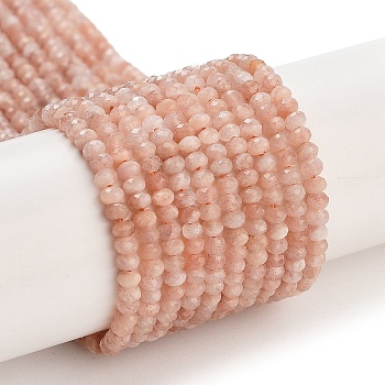 Natural Peach Moonstone Beads Strands, Faceted, Rondelle, 3x1.5~2mm, Hole: 0.5mm, about 200pcs/strand, 15.28''(38.8cm)
