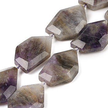 Natural Amethyst Beads Strands, Faceted Nuggets, 38.5~40x24~26x9mm, Hole: 2mm, about 9pcs/strand, 15.75''(40cm)