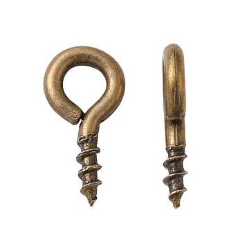 Iron Screw Eye Pin Peg Bails, DIY Metal Jewelry Supplies For Half Drilled Beads, Lead Free & Nickel Free, Antique Bronze, 8x4x1mm, Hole: 2mm
