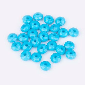 Opaque Acrylic Beads, Faceted, Rondelle, Deep Sky Blue, Size: about 8mm in diameter, 5mm thick, hole: 1mm, 2587pcs/440g