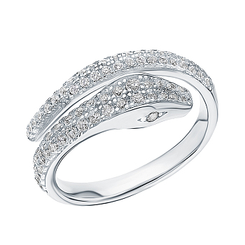 925 Sterling Silver Snake Shape Ring, with Micro Pave Cubic Zirconia