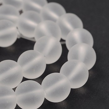 Frosted Glass Round Bead Strands, Clear, 8mm, Hole: 1mm, about 43pcs/strand, 12.5 inch
