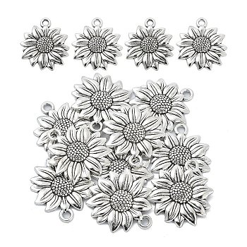 10PCS Sunflower Tibetan Style Alloy Pendants, Antique Silver, 21.5x19x2.5mm, Hole: 1.8mm