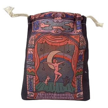 Canvas Cloth Packing Pouches, Drawstring Bags, Rectangle, Dancer Pattern, 15~18x13~14cm