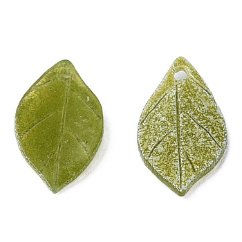 Plastic Pendants, Leaf, Olive, 15.5x8x1mm, Hole: 1mm
