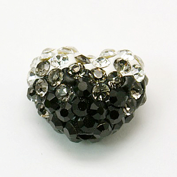 Polymer Clay Rhinestone Beads, Grade A, Half Drilled, Heart, Black, 20x16x12mm, Hole: 1.5mm