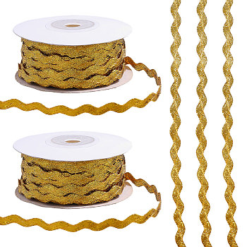 2 Rolls Polyester Ribbon, Wavy Curved Edge, Gold, 1/4 inch(5mm), about 27.34 Yards(25m)/roll